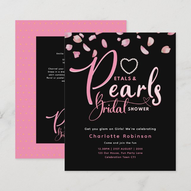 PETALS AND PEARLS Pink Black Chic Bridal Shower (Front/Back)
