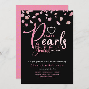 PETALS AND PEARLS Pink Black Chic Bridal Shower Invitation