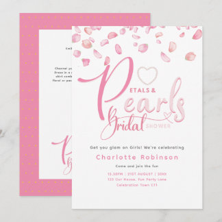PETALS AND PEARLS Pink Glam Chic Bridal Shower Invitation