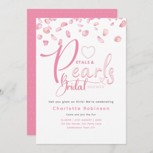 PETALS AND PEARLS Pink Glam Chic Bridal Shower Invitation