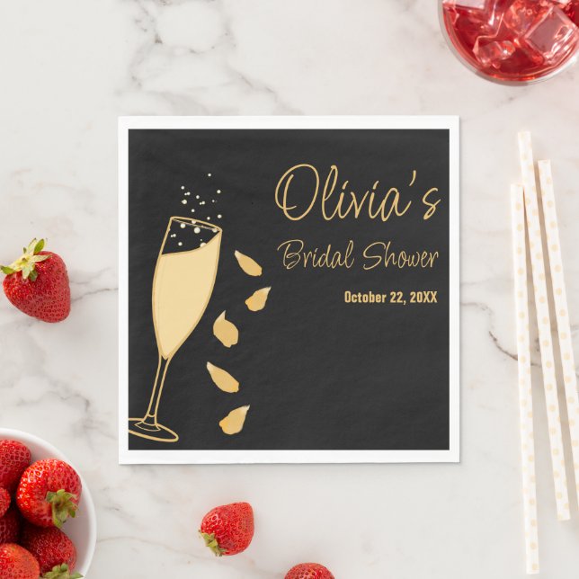 Petals and Prosecco Black Bridal Shower Napkins (Insitu)