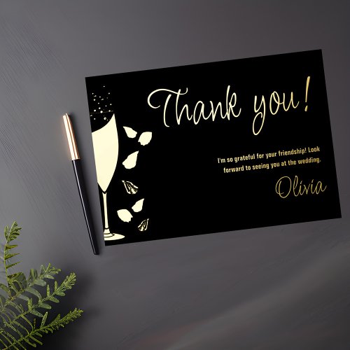 Petals and Prosecco Black Gold Thank you card