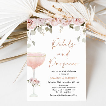 Petals And Prosecco Blush Floral Bridal Shower Inv Invitation by figtreedesign at Zazzle