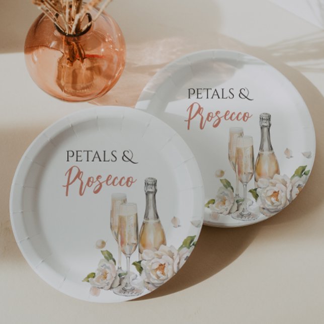 Petals and Prosecco Blush Pink Bridal Shower Paper Plates (Creator Uploaded)