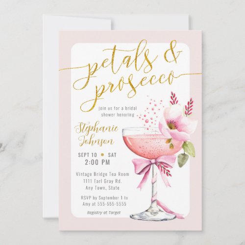 Petals and Prosecco Blush Pink Flower Shower  Invitation
