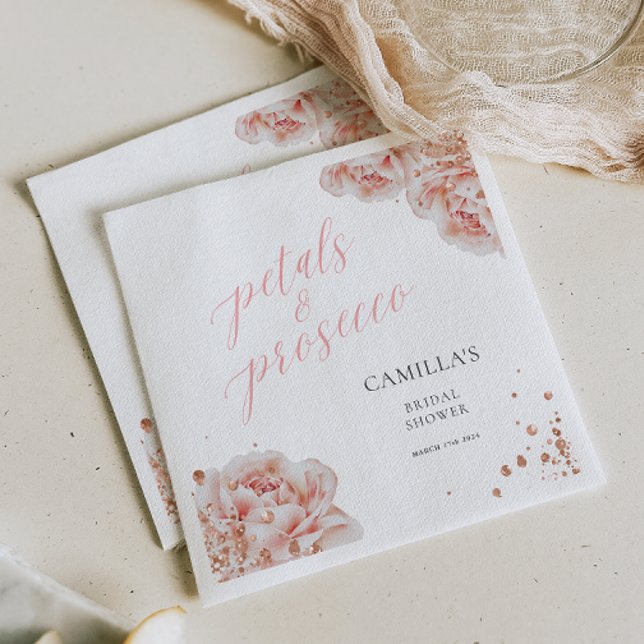 Petals and Prosecco Blush Pink Sparkly Floral Napkins (Creator Uploaded)