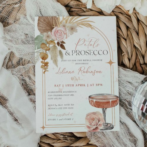 Petals and Prosecco Boho Bridal Shower Invitation