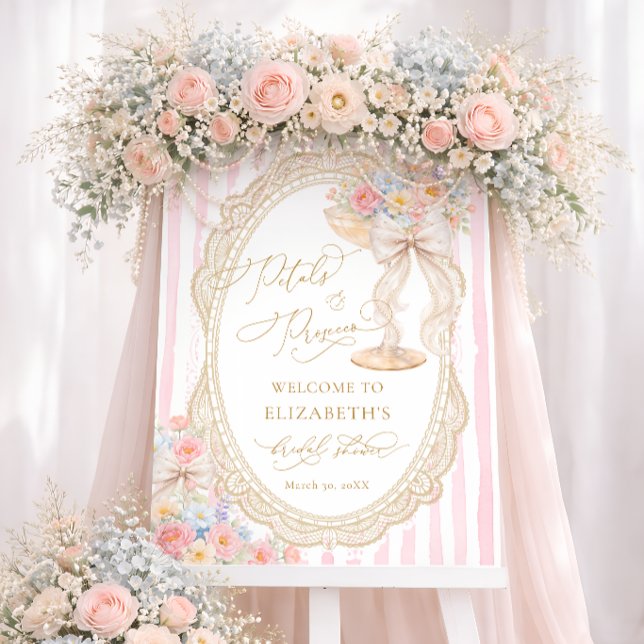 Petals and Prosecco Bow Bridal Shower Welcome Foam Board (Creator Uploaded)