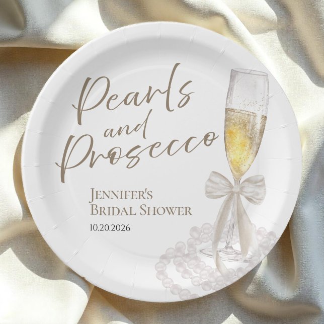 Petals and Prosecco | Bow Watercolor Bridal Shower Paper Plates (Creator Uploaded)
