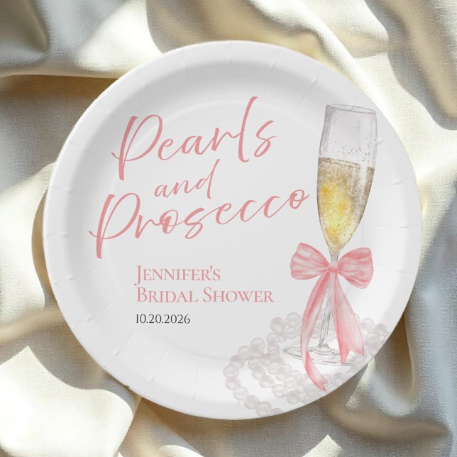 Petals and Prosecco | Bow Watercolor Bridal Shower Paper Plates (Creator Uploaded)