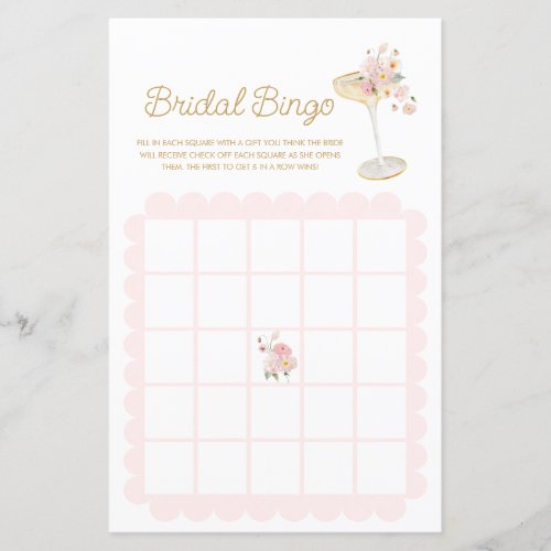 Petals and Prosecco Bridal Bingo Game Card