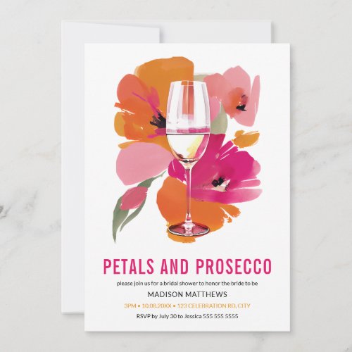 Petals and Prosecco Bridal Shower Black Invitation