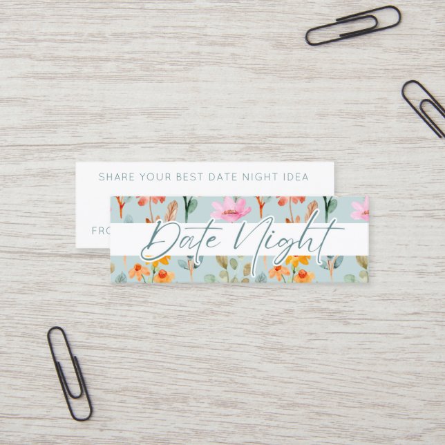 Petals and Prosecco Bridal Shower Date Night Idea Mini Business Card (Front/Back In Situ)
