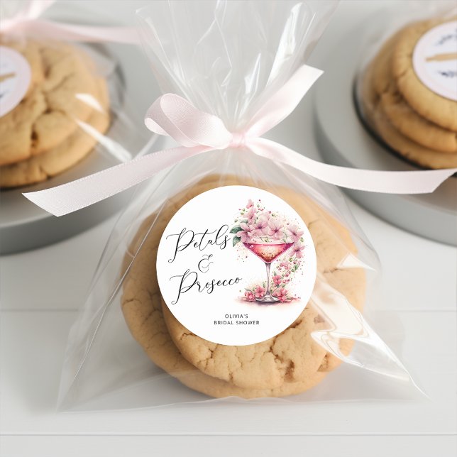 Petals and Prosecco Bridal Shower Favor Classic Round Sticker (Creator Uploaded)