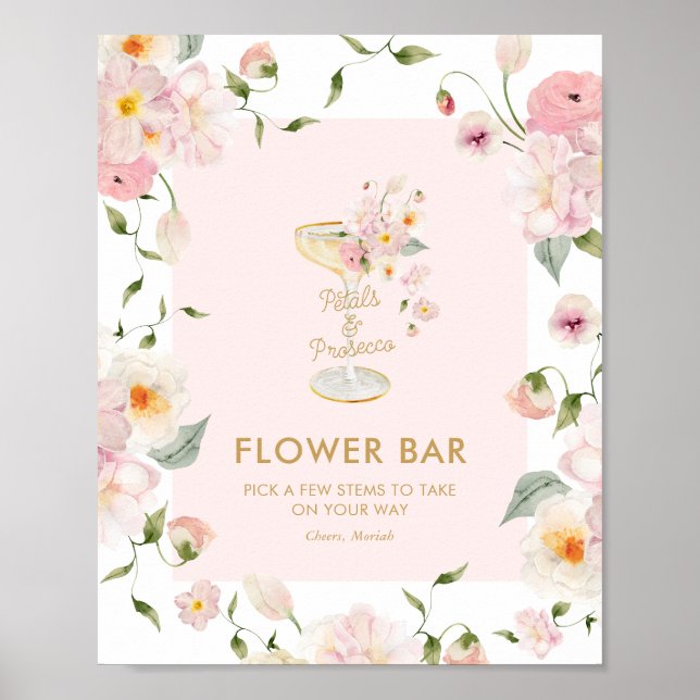 Petals and Prosecco Bridal Shower Flower Bar Sign (Front)