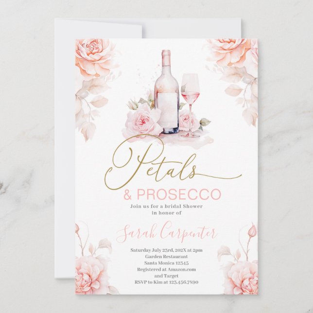 Petals and Prosecco Bridal Shower invitation (Front)