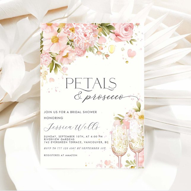 Petals And Prosecco Bridal Shower Invitation (Creator Uploaded)