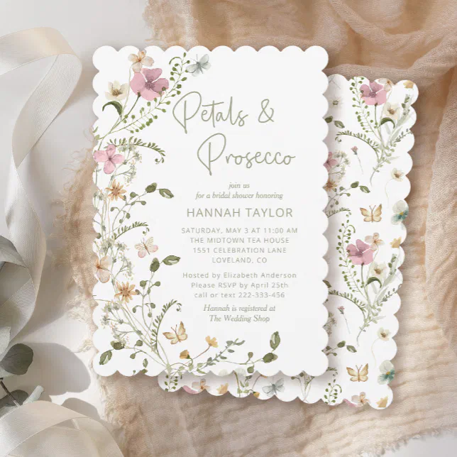 Petals and Prosecco Bridal Shower Invitation | Zazzle