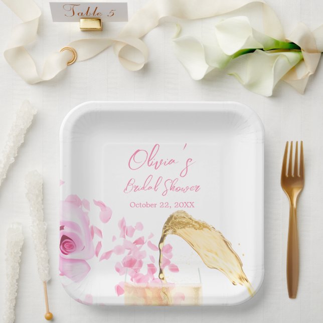 Petals and Prosecco Bridal Shower Paper Plates (Wedding)