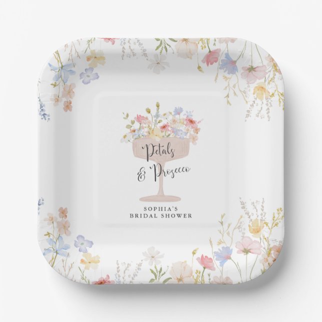 Petals and Prosecco Bridal Shower Paper Plates (Front)