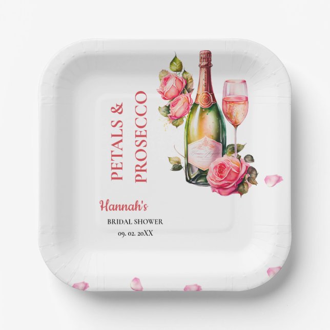Petals And Prosecco Bridal Shower Party Paper Plates (Front)