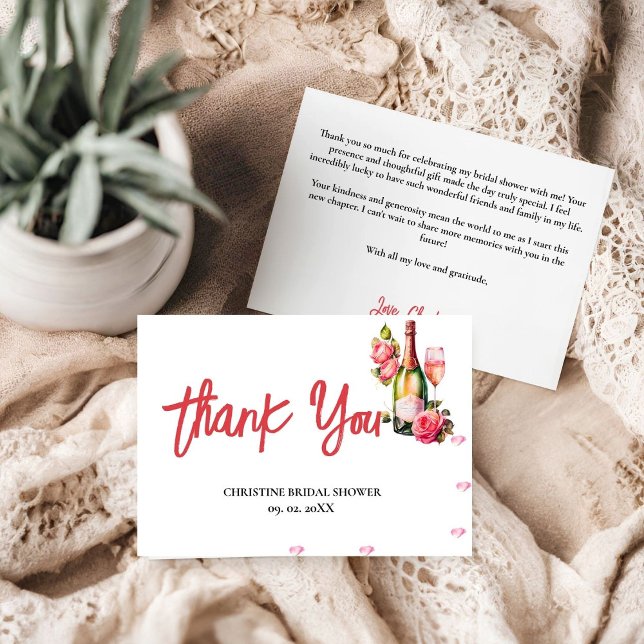 Petals And Prosecco Bridal Shower Party Thank you  Card (Creator Uploaded)