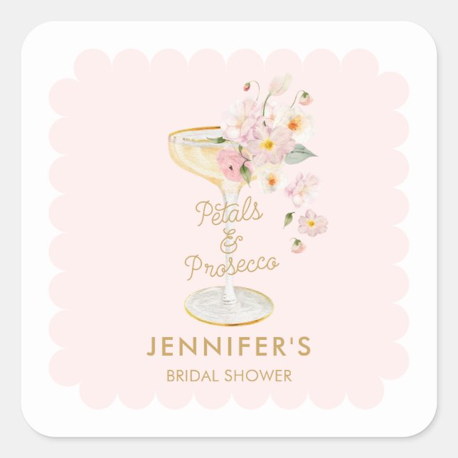 Petals and Prosecco Bridal Shower Personalized Square Sticker (Front)