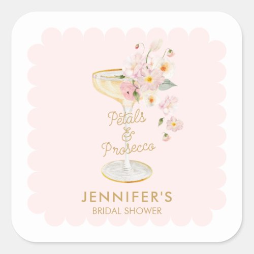 Petals and Prosecco Bridal Shower Personalized Square Sticker