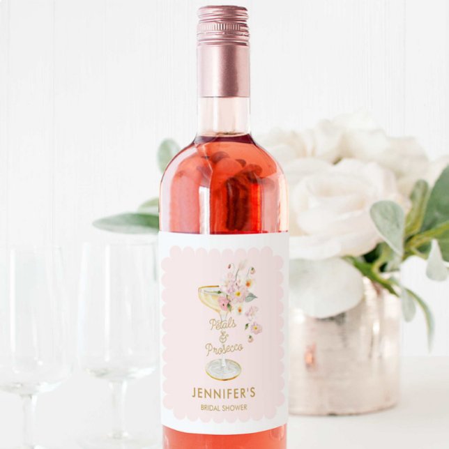 Petals and Prosecco Bridal Shower Personalized Wine Label (Creator Uploaded)