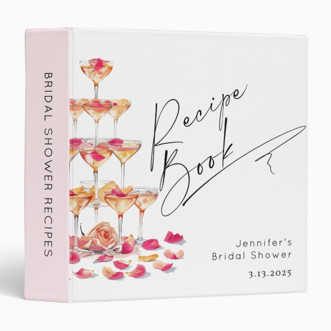 Petals and Prosecco Bridal shower Recipe book 3 Ring Binder (Front/Spine)