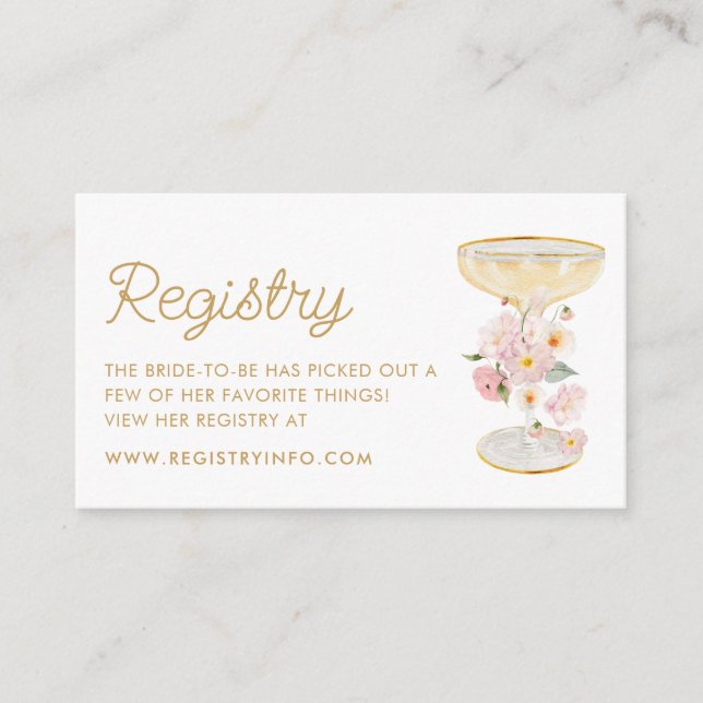 Petals and Prosecco Bridal Shower Registry Enclosu Enclosure Card (Front)