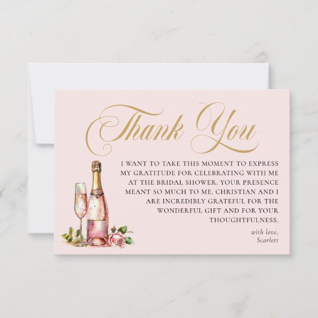 Petals and Prosecco Bridal Shower Thank You Card  (Front)