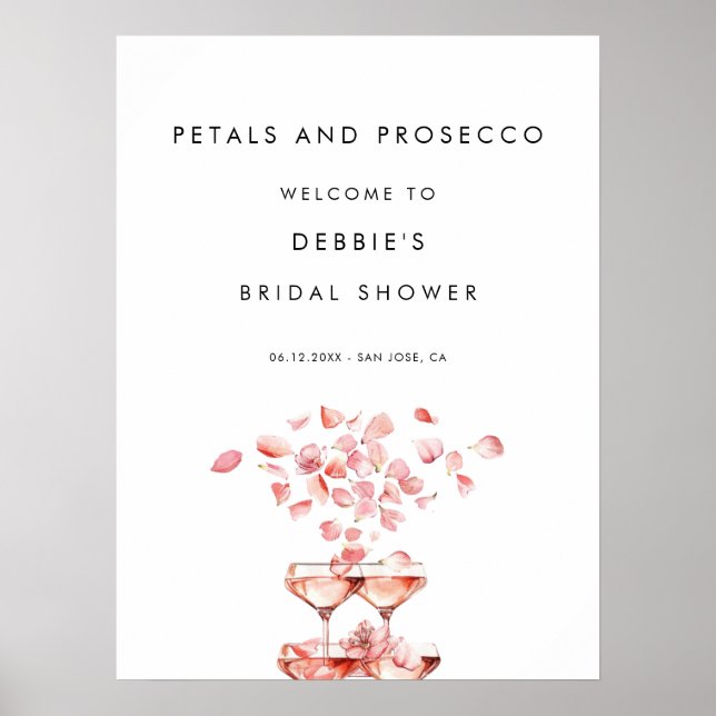 Petals and Prosecco Bridal Shower Welcome Poster (Front)