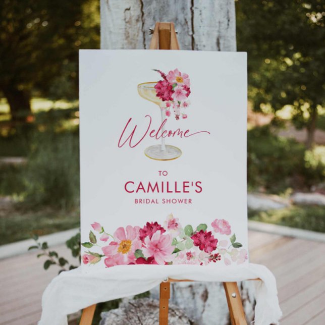 Petals and Prosecco Bridal Shower Welcome Sign (Petals and Prosecco Pink Floral Bridal Shower Welcome Sign)