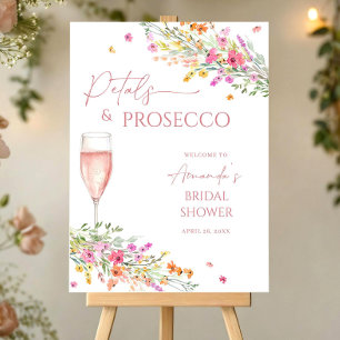 Petals and prosecco bridal shower welcome sign tem