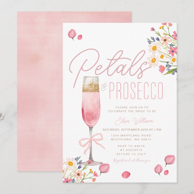 Petals and Prosecco Brunch Bridal Shower  Invitation (Front/Back)