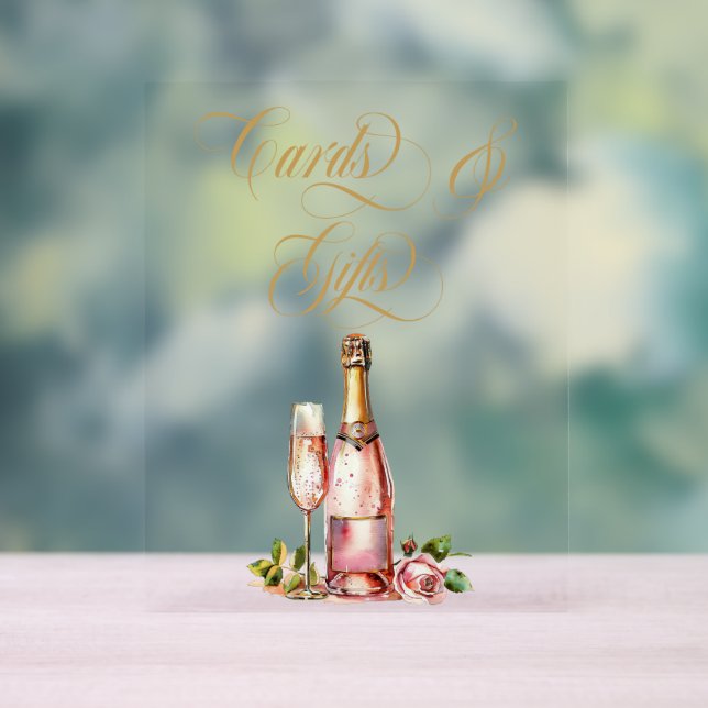 Petals and Prosecco Cards and Gifts Bridal Shower  Acrylic Sign (Neutral)