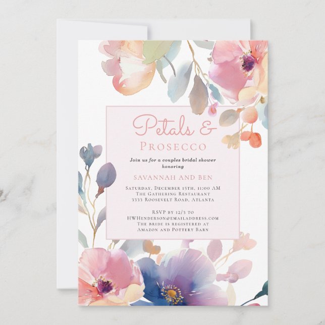 Petals and Prosecco Couples Floral Bridal Shower  Invitation (Front)