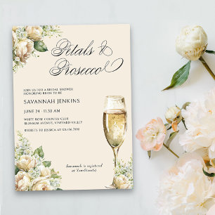 Petals and Prosecco Cream Roses Bridal Shower Invitation