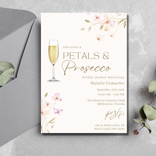 Petals and Prosecco Elegant Bridal Shower Party Invitation