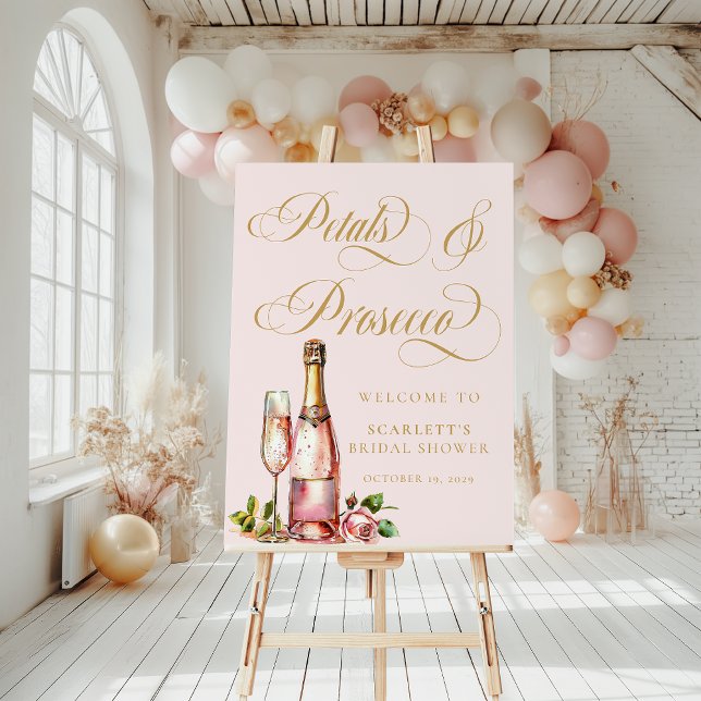 Petals and Prosecco Elegant Bridal Shower Welcome  Foam Board (Petals and Prosecco Welcome Sign )
