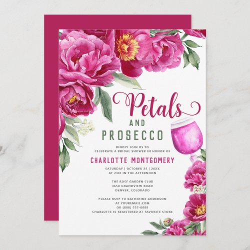 Petals And Prosecco Elegant Floral Bridal Shower Invitation