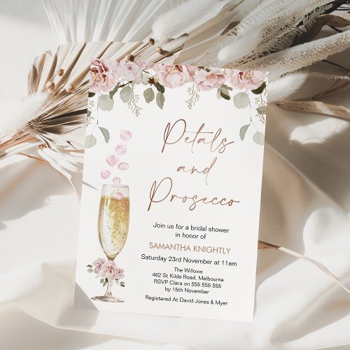 Petals and Prosecco Floral And Glass Bridal Shower Invitation