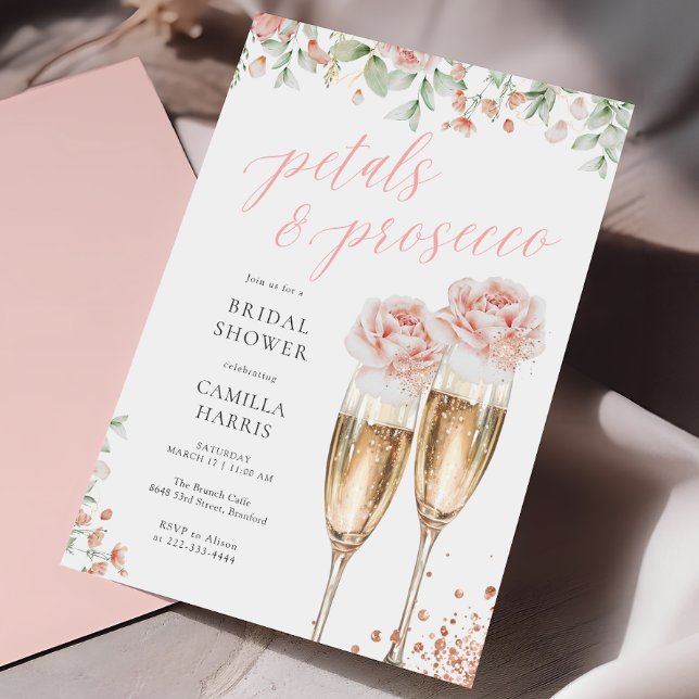 Petals and Prosecco Floral Blush Bridal Shower Invitation (Creator Uploaded)