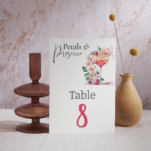 Petals and Prosecco Floral Bridal Shower Brunch Table Number
