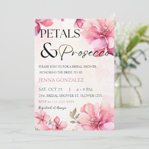 Petals and Prosecco Floral Bridal Shower Invitation