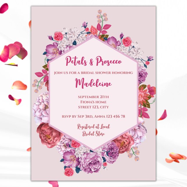 Petals And Prosecco Floral Bridal Shower Invitation (petals and prosecco bridal shower invitation pink floral wreath)