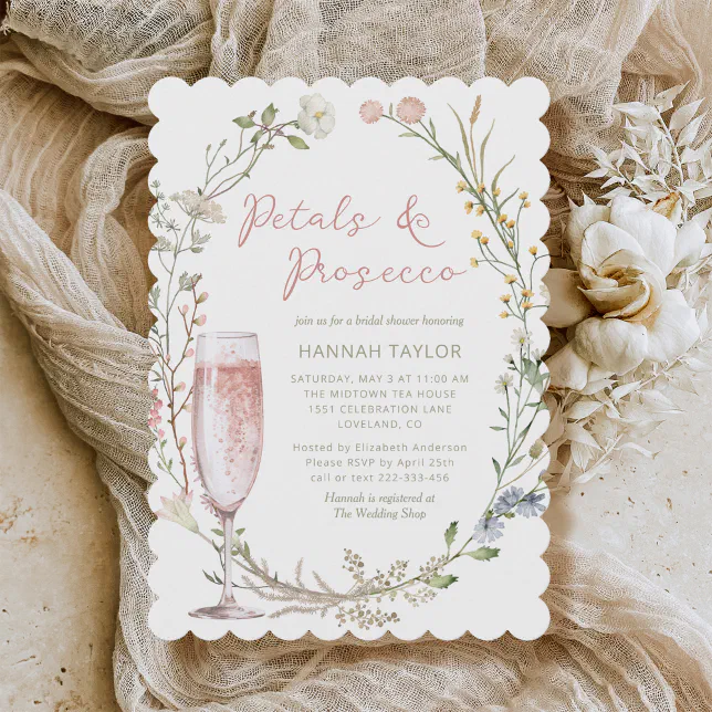 Petals and Prosecco Floral Bridal Shower Invitation | Zazzle