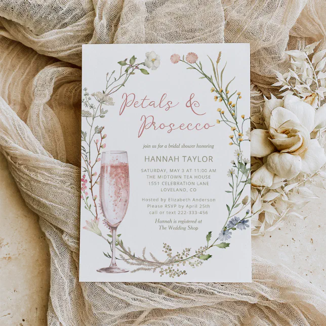 Petals and Prosecco Floral Bridal Shower Invitation | Zazzle