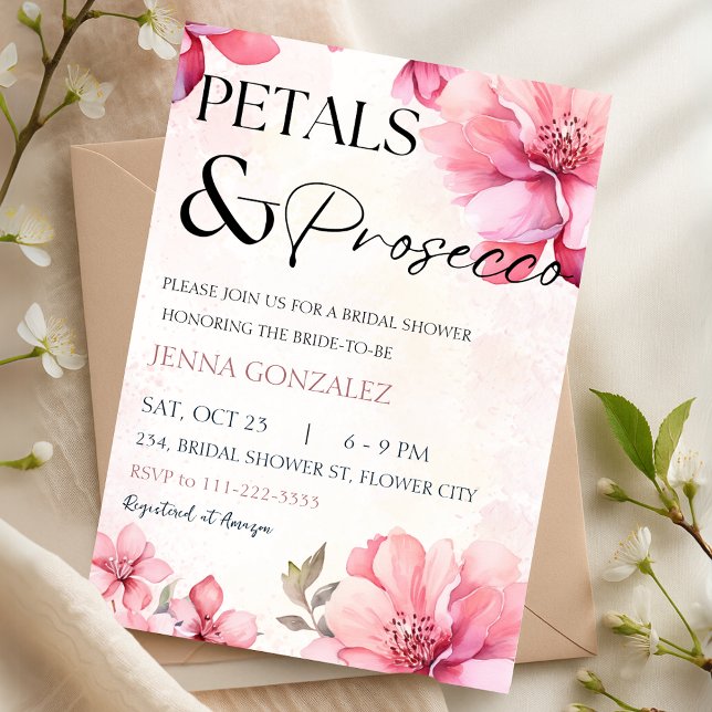 Petals and Prosecco Floral Bridal Shower Invitation (Petals and Prosecco Floral Bridal Shower Invitation)